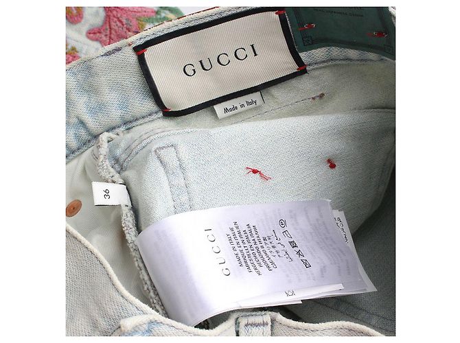 Gucci Falda mini de mezclilla bordada con flores Azul - vista 3