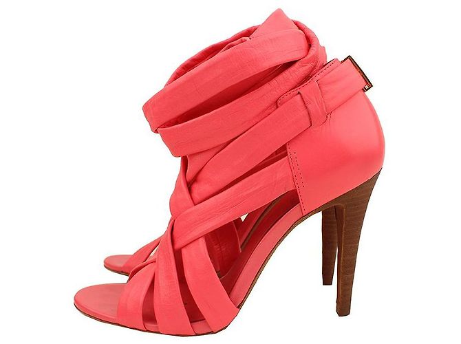 Tory Burch Sandali con tacco e cinturino in pelle rosa acceso - vista 3