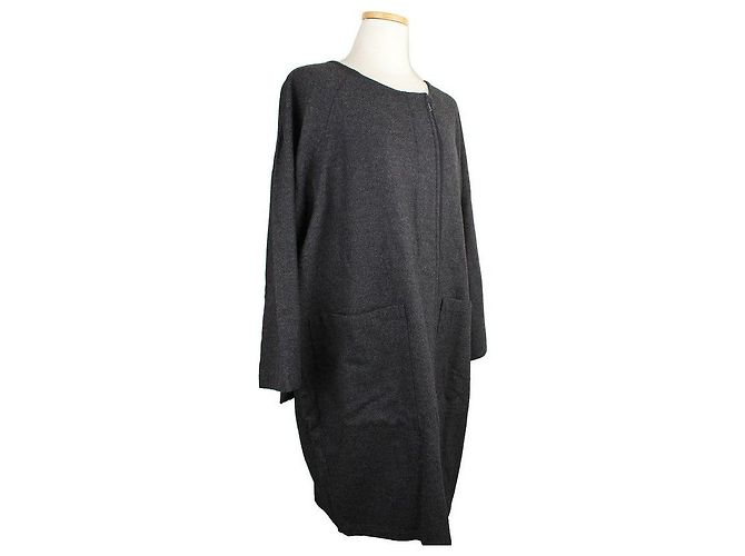 Dries Van Noten Charcoal Oversized Wool Cashmere Zip Coat Brown - view 2