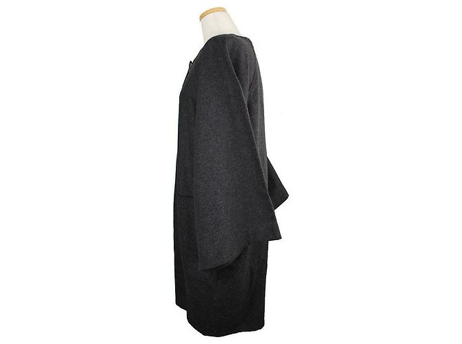Dries Van Noten Charcoal Oversized Wool Cashmere Zip Coat Brown - view 3