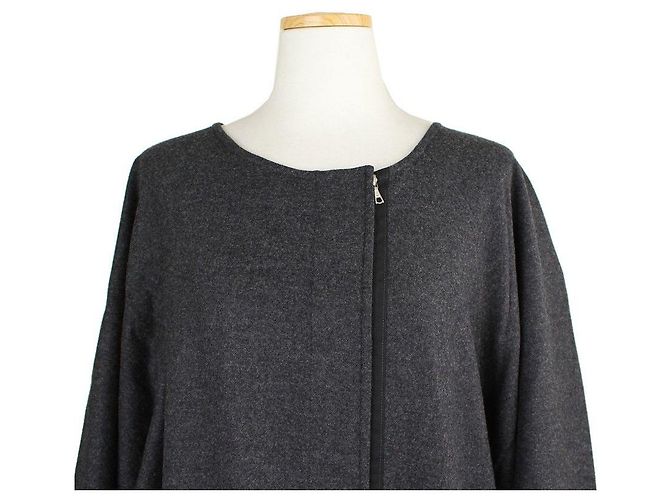 Dries Van Noten Charcoal Oversized Wool Cashmere Zip Coat Brown - view 6