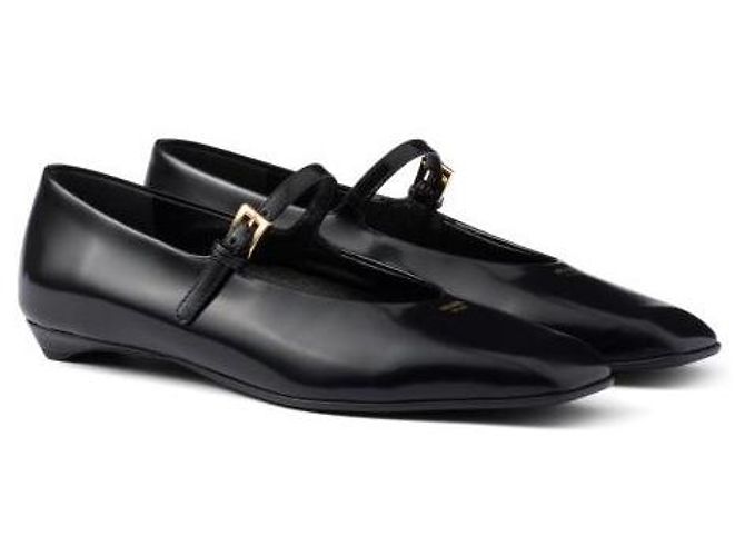 Prada Ballerina Mary Jane in pelle spazzolata Nero - vista 5