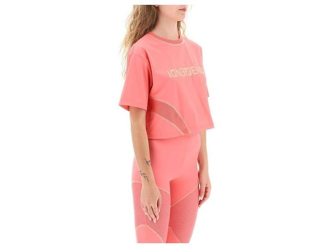 Fendi Logo-Print Crop T-Shirt Pink - Ansicht 4