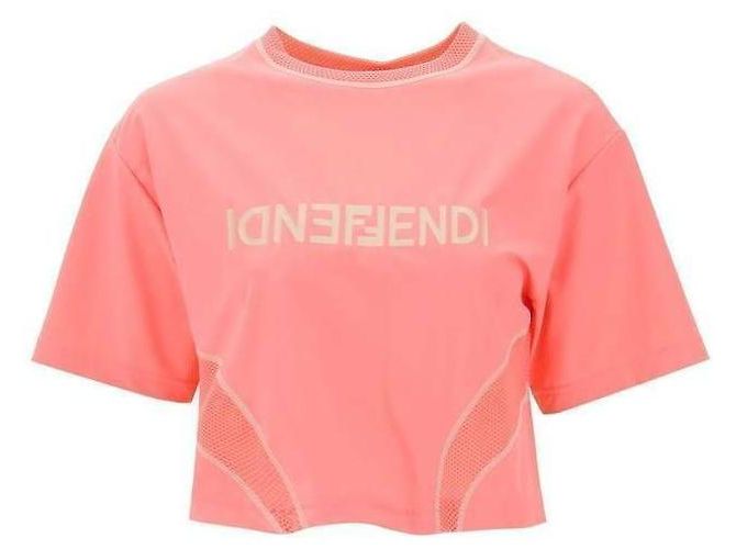 Fendi Logo-Print Crop T-Shirt Pink - Ansicht 6