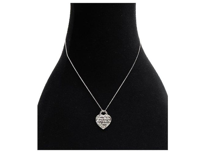 Tiffany & Co Silberne Halskette mit Herzanhänger und Beschriftung - Ansicht 5