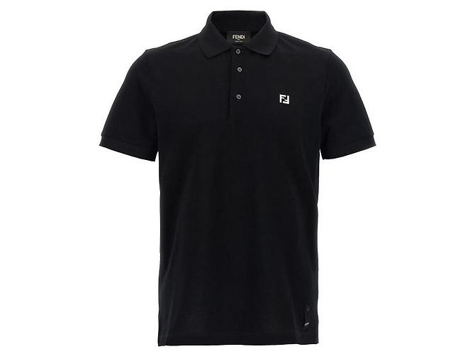 Fendi Metallic Piqué Poloshirt Schwarz - Ansicht 4