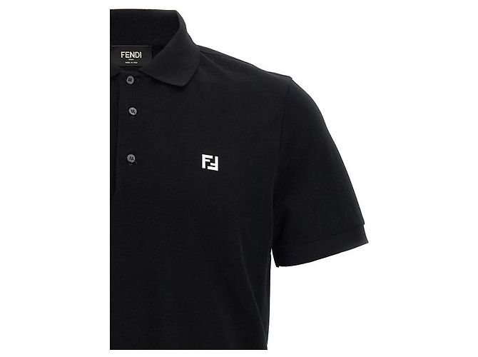 Fendi Metallic Piqué Poloshirt Schwarz - Ansicht 6