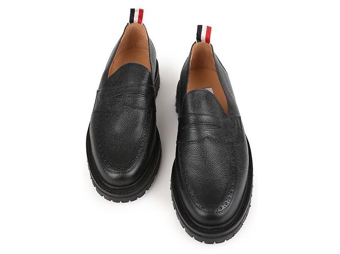 Thom Browne Mocassino a punta rotonda in grosgrain con loop Nero - vista 4