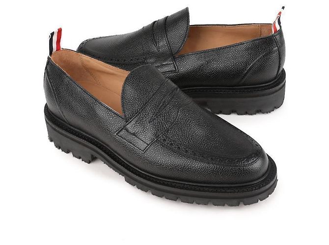Thom Browne Mocassino a punta rotonda in grosgrain con loop Nero - vista 5