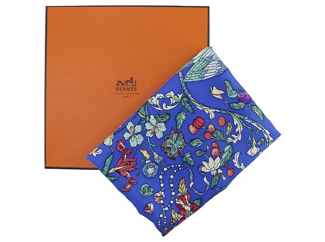 Bufanda de seda Hermès Blue Pierres D'Orient Et D'Occident 90 Azul - vista 12