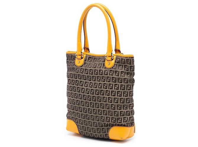 Fendi Braune Zucchino Canvas Einkaufstasche mit Fronttasche für Köche Beige - Ansicht 2