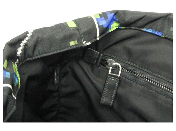 Tote Borsa a Spalla Prada Tessuto 2VG019 Nero Verde chiaro - vista 11