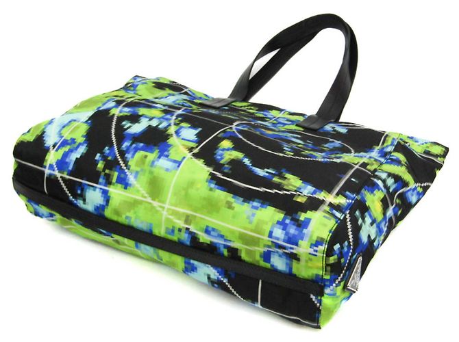 Tote Borsa a Spalla Prada Tessuto 2VG019 Nero Verde chiaro - vista 2