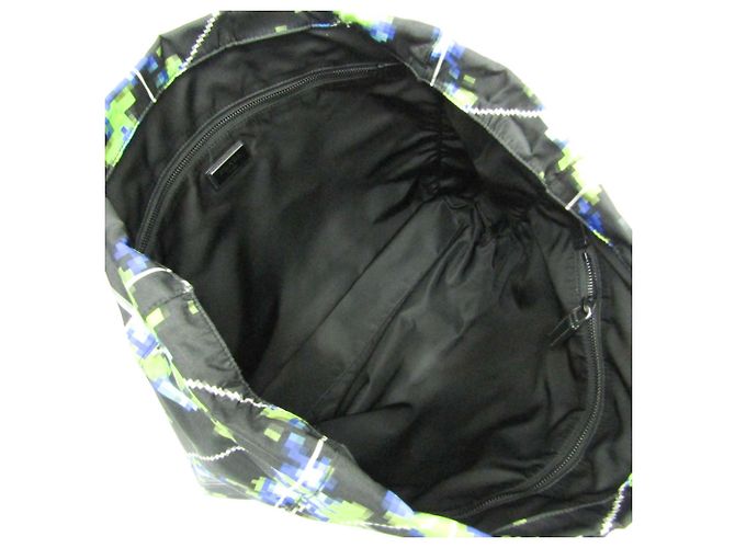 Tote Borsa a Spalla Prada Tessuto 2VG019 Nero Verde chiaro - vista 3