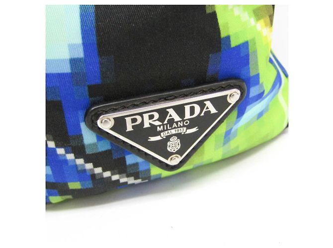 Tote Borsa a Spalla Prada Tessuto 2VG019 Nero Verde chiaro - vista 7
