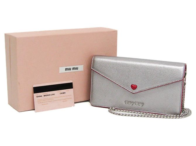 Bolsa de couro feminina Miu Miu MADRAS LOVE 5DH044 Prata Vermelho - vista 2