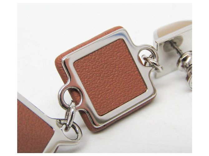 Orecchini in pelle e metallo Medor Gaine GM di Hermès Marrone - vista 11