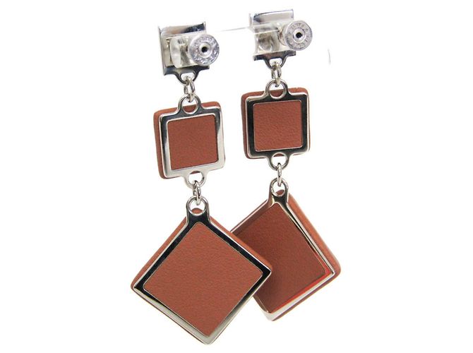 Orecchini in pelle e metallo Medor Gaine GM di Hermès Marrone - vista 4