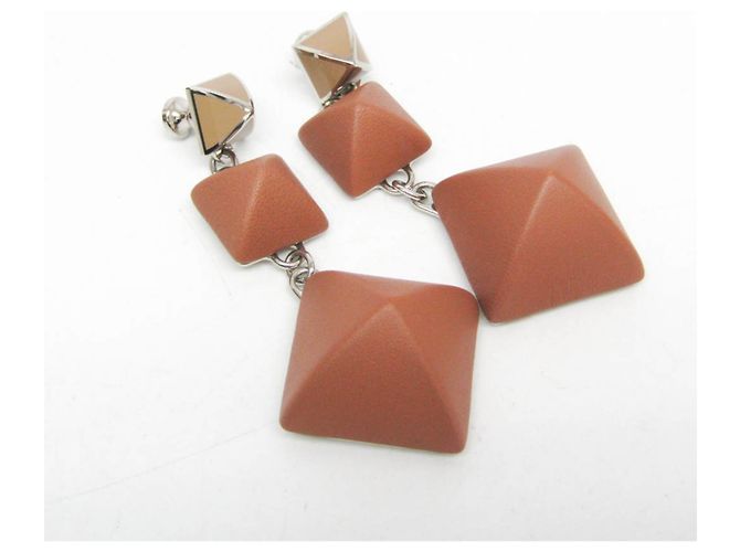 Orecchini in pelle e metallo Medor Gaine GM di Hermès Marrone - vista 5