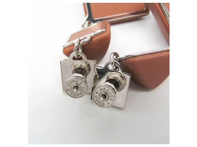 Orecchini in pelle e metallo Medor Gaine GM di Hermès Marrone - vista 6