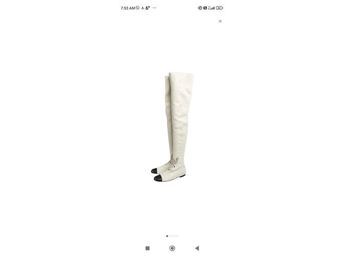 Botas de cuero blanco Chanel sobre la rodilla con punta negra Negro - vista 2