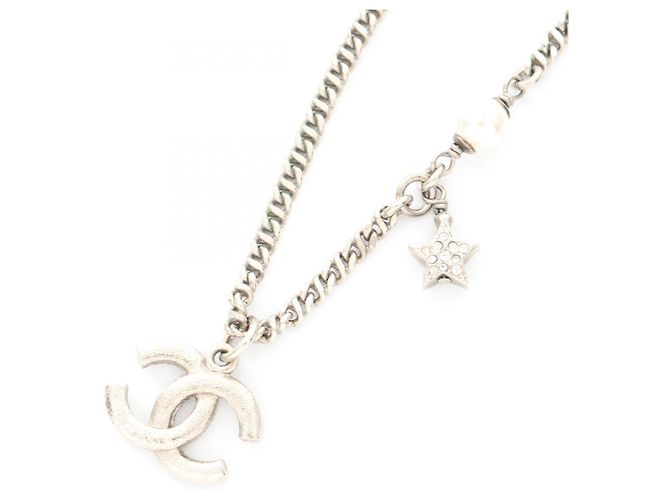 Collar Chanel con strass y perlas artificiales Blanco Dorado - vista 2