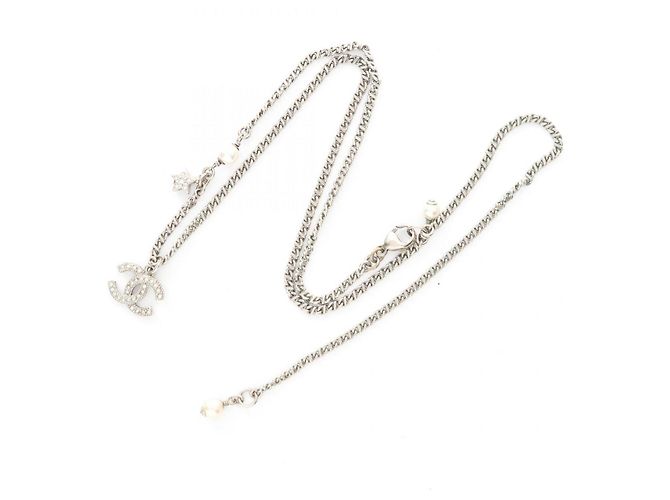 Collar Chanel con strass y perlas artificiales Blanco Dorado - vista 3