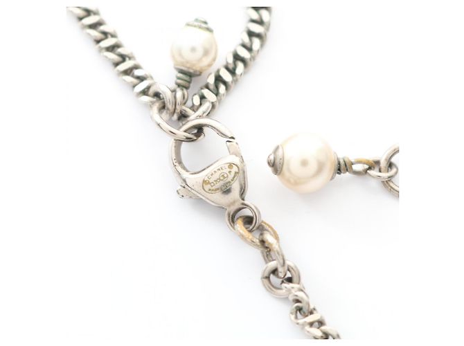 Collar Chanel con strass y perlas artificiales Blanco Dorado - vista 4