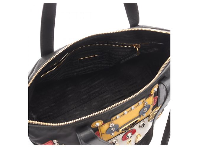 Borsa tote in nylon e pelle Saffiano Prada Nero Multicolore - vista 3