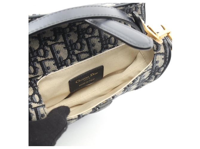 Borsa a tracolla Mini Jacquard Oblique Christian Dior Crudo Blu navy - vista 3