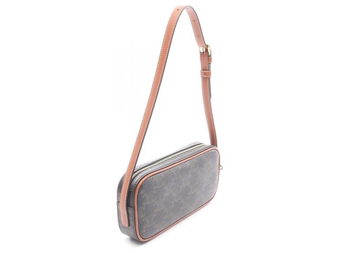 Céline Mini borsa a tracolla Triomphe in pelle Celine Marrone Nero - vista 2