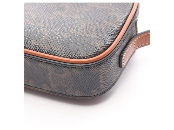 Céline Mini borsa a tracolla Triomphe in pelle Celine Marrone Nero - vista 5