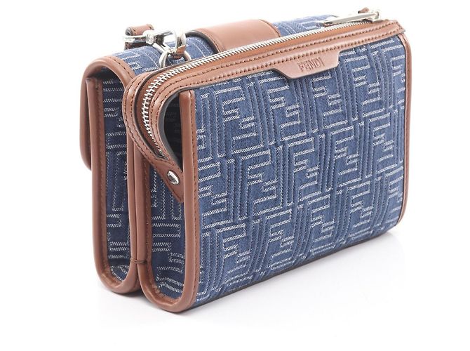 Borsa a Spalla Fendi Double Baguette Zucca Marrone Blu navy - vista 2
