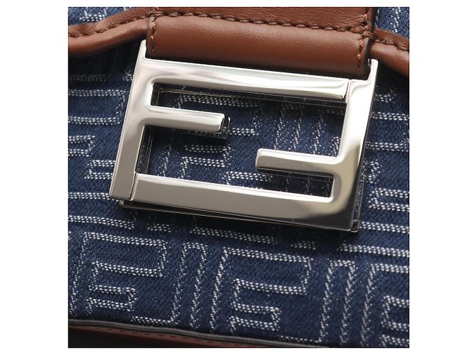 Borsa a Spalla Fendi Double Baguette Zucca Marrone Blu navy - vista 7