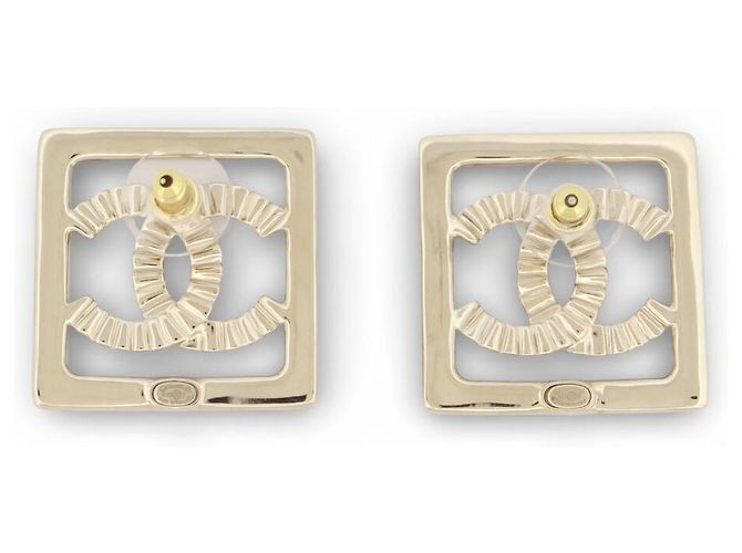 NUOVE ORECCHINI CHANEL LOGO CC QUADRATO STRASS ORO D'oro - vista 2