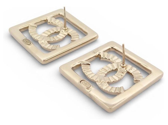 NUOVE ORECCHINI CHANEL LOGO CC QUADRATO STRASS ORO D'oro - vista 3