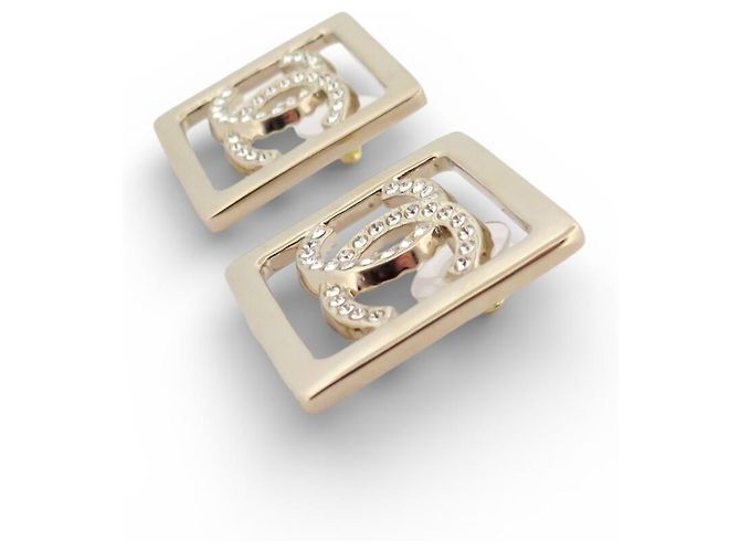 NUOVE ORECCHINI CHANEL LOGO CC QUADRATO STRASS ORO D'oro - vista 6