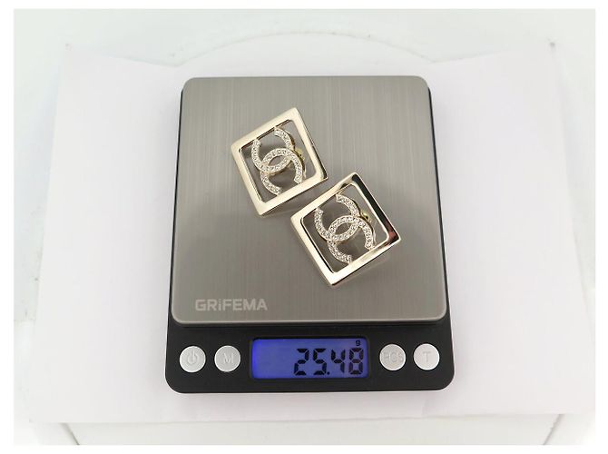 NUOVE ORECCHINI CHANEL LOGO CC QUADRATO STRASS ORO D'oro - vista 7