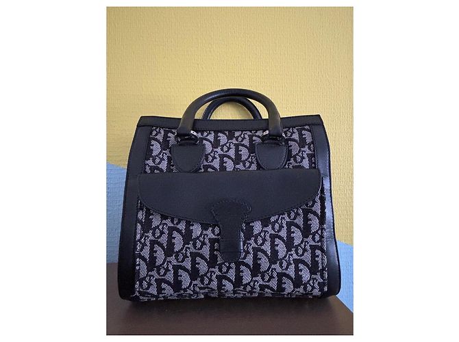Borsa Dior Trotter in tela monogrammata e pelle nera Nero Bianco - vista 2