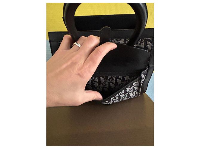 Borsa Dior Trotter in tela monogrammata e pelle nera Nero Bianco - vista 3