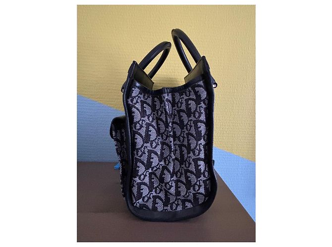 Borsa Dior Trotter in tela monogrammata e pelle nera Nero Bianco - vista 4
