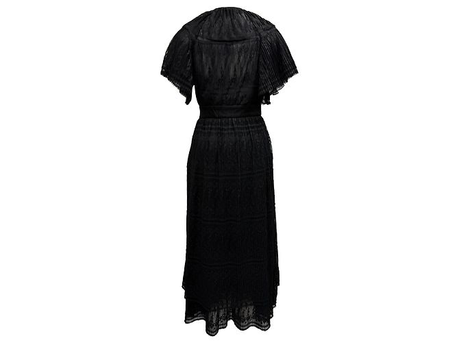 Sandro Charlene Plissierte Spitzen-Midikleid aus schwarzem Polyester - Ansicht 3