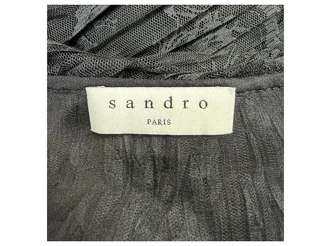 Sandro Charlene Plissierte Spitzen-Midikleid aus schwarzem Polyester - Ansicht 4