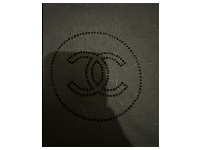 T-shirt nera nuova CHANEL Logo CC Flock TM Nero - vista 4