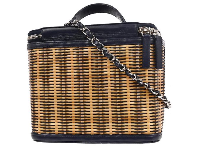 Chanel Vanity Case Take Away in Rattan e Pelle di Vitello Piccolo Blu navy - vista 2