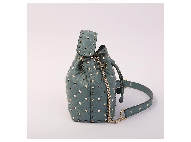 Borsa a secchiello Valentino Garavani Rockstud in pelle trapuntata teal Blu - vista 2