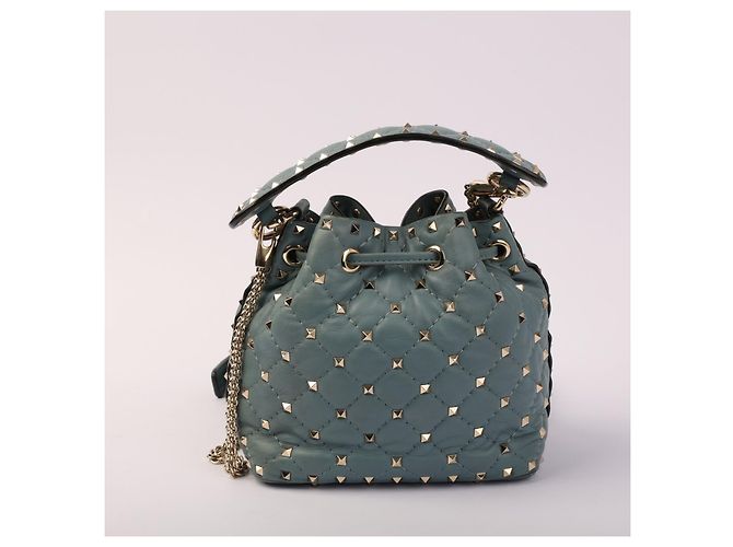 Borsa a secchiello Valentino Garavani Rockstud in pelle trapuntata teal Blu - vista 3