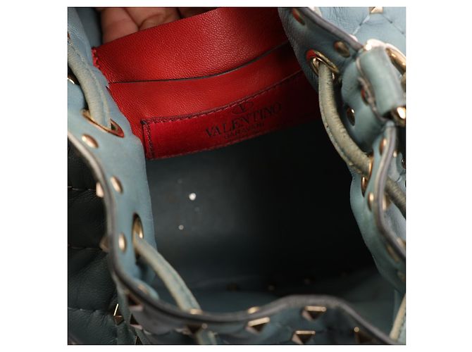 Borsa a secchiello Valentino Garavani Rockstud in pelle trapuntata teal Blu - vista 4