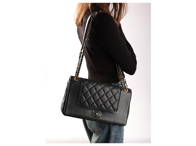 Borsa Chanel Mademoiselle Double Flap in pelle di agnello nera Nero - vista 7