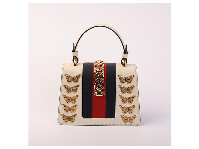 Borsa Gucci Sylvie in pelle bianca con striscia Web Bianco - vista 2